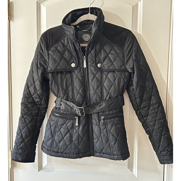 Vince Camuto Size Small Black Quilted Field Jacket Full Zip Elbow Patches - Picture 4 of 13
